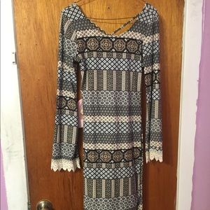Boho Chic Printed Knee-Length Dress
